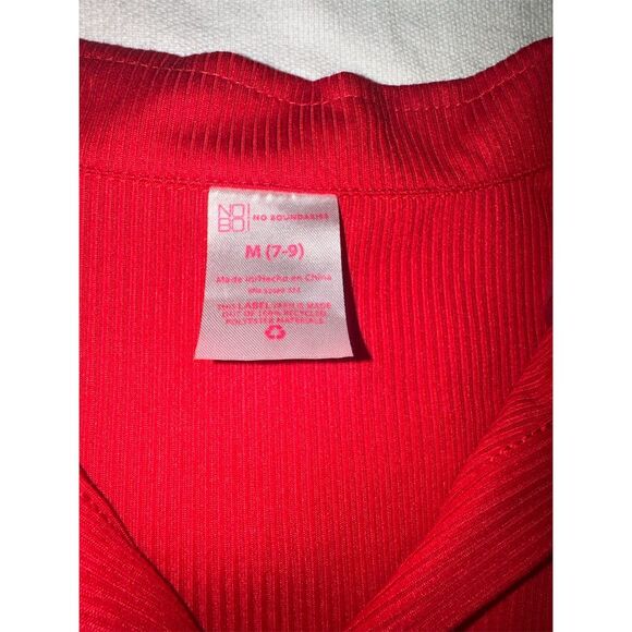 No Boundaries Red Ruched Front Ribbed Button-Up Short Sleeve Shirt Size M - Picture 3 of 4